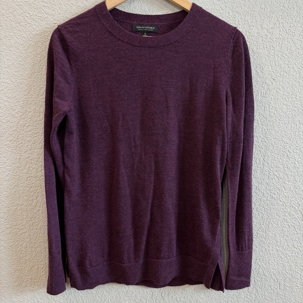 Banana Republic Washable Marino Wool Crew neck Tunic Sweater Purple Small